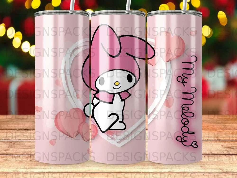 My Melody character on a pink tumbler with repeating "DESIGNSPACKS" watermark.