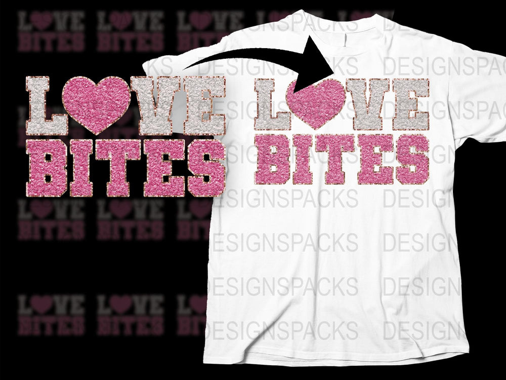 Love Bites Glitter T-Shirt, Funny Valentine's Day Tee, Pink Sparkle Graphic Shirt for Couples and Singles