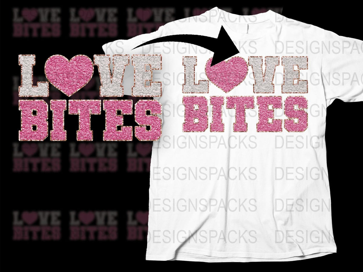Love Bites Glitter T-Shirt, Funny Valentine's Day Tee, Pink Sparkle Graphic Shirt for Couples and Singles