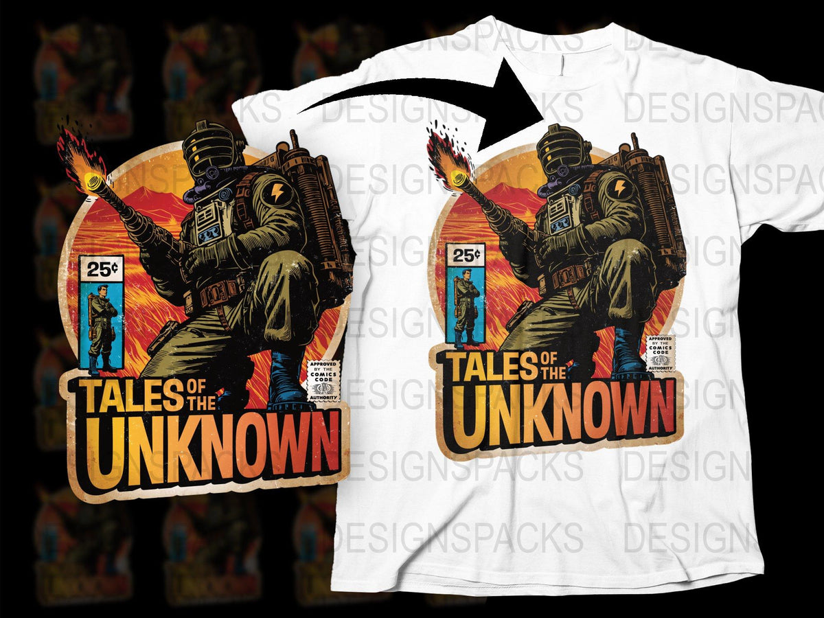 Vintage Sci-Fi T-Shirt, Tales of the Unknown Graphic Tee, Retro Comic Book Style, Unique Gift Idea for Geeks and Fans