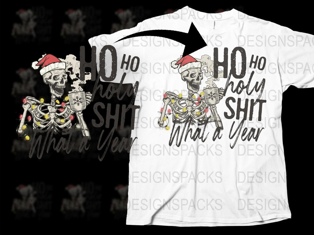 Funny Christmas T-Shirt, Skeleton Santa, Holiday Lights Graphic Tee, Unisex Adult Clothing