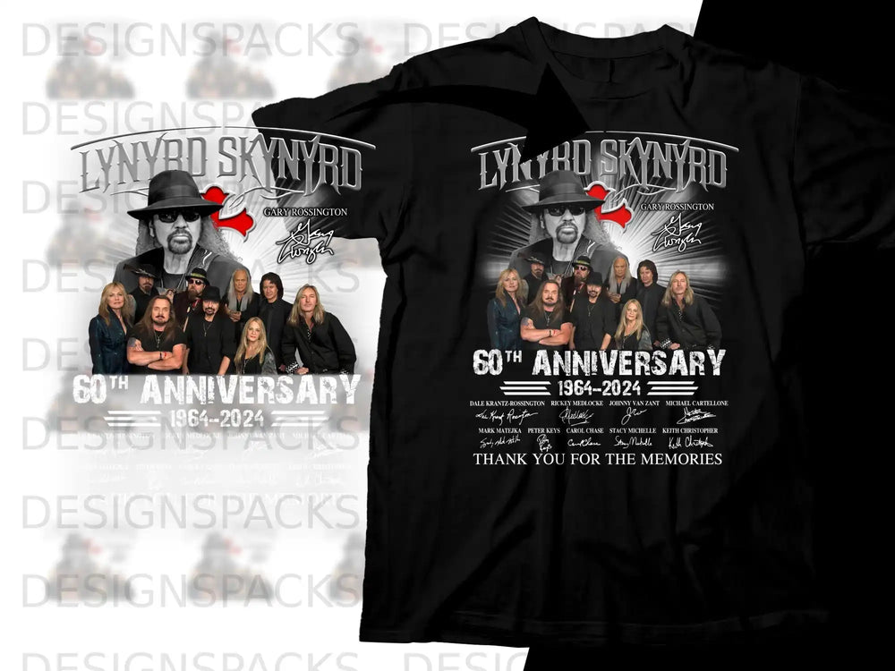 Lynyrd Skynyrd 60th Anniversary 1964-2024 t-shirt with band members and signatures.