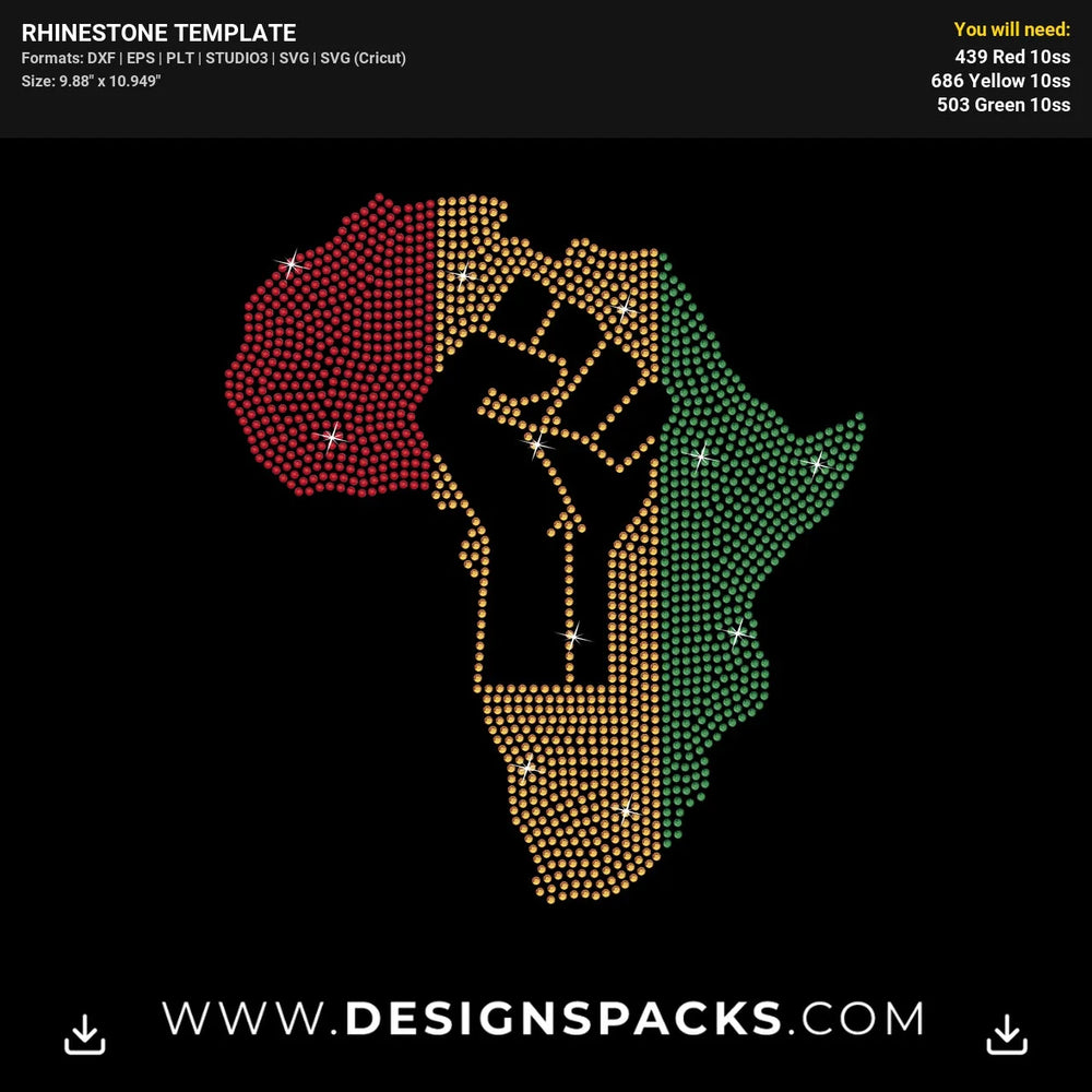 Africa Map Black Power Fist Rhinestone Digital Template
