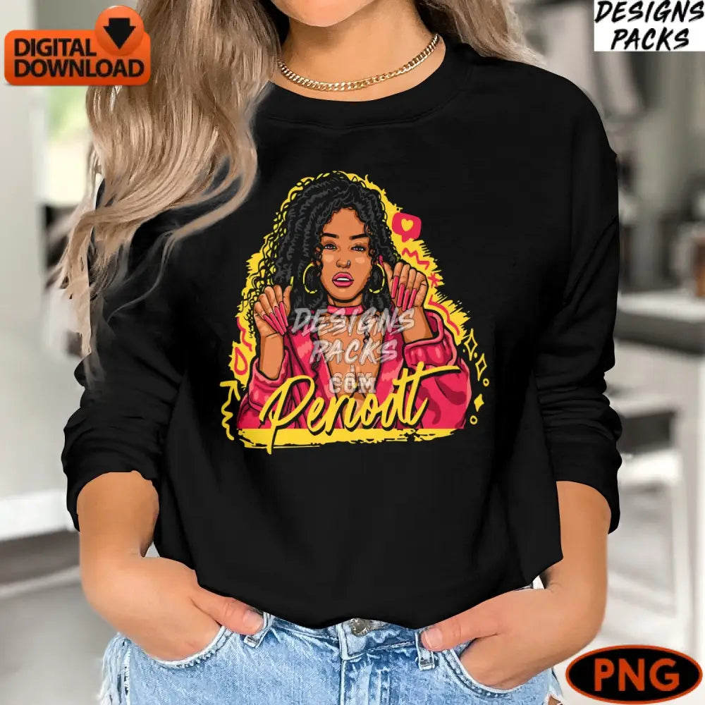 Afro Woman Portrait Digital Art Curly Hair Lady Png Trendy Pop Instant Download