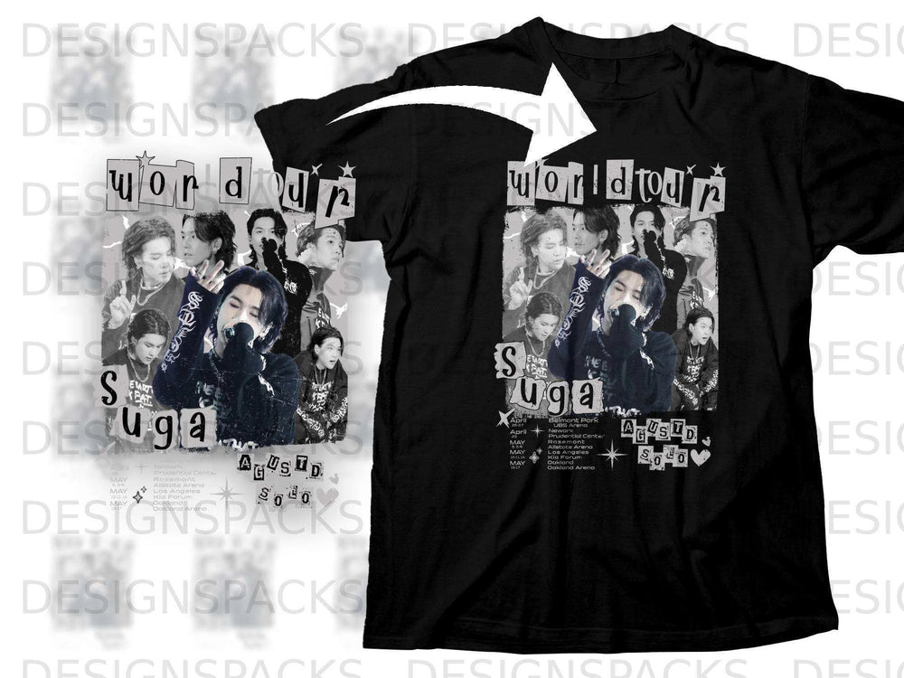 Black t-shirt with Suga's "D-Day" world tour graphic and tour dates.