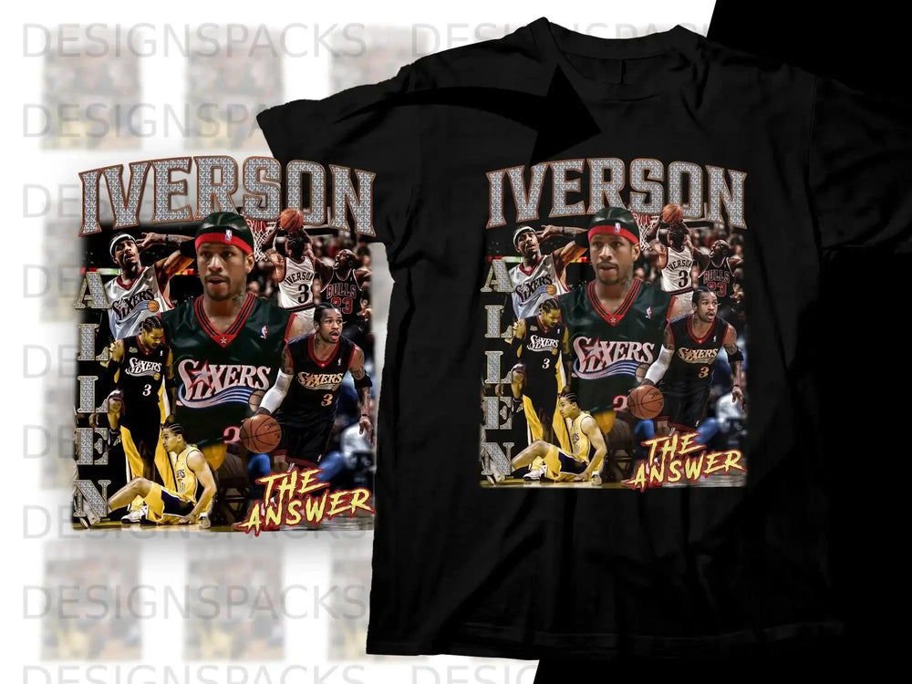 Allen Iverson "The Answer" Sixers basketball collage with team logo.