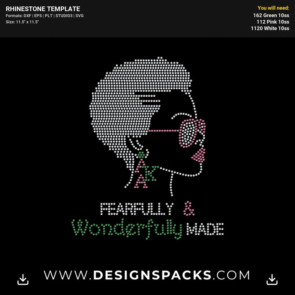 Aka Afro Lady Earrings Rhinestone Digital Template