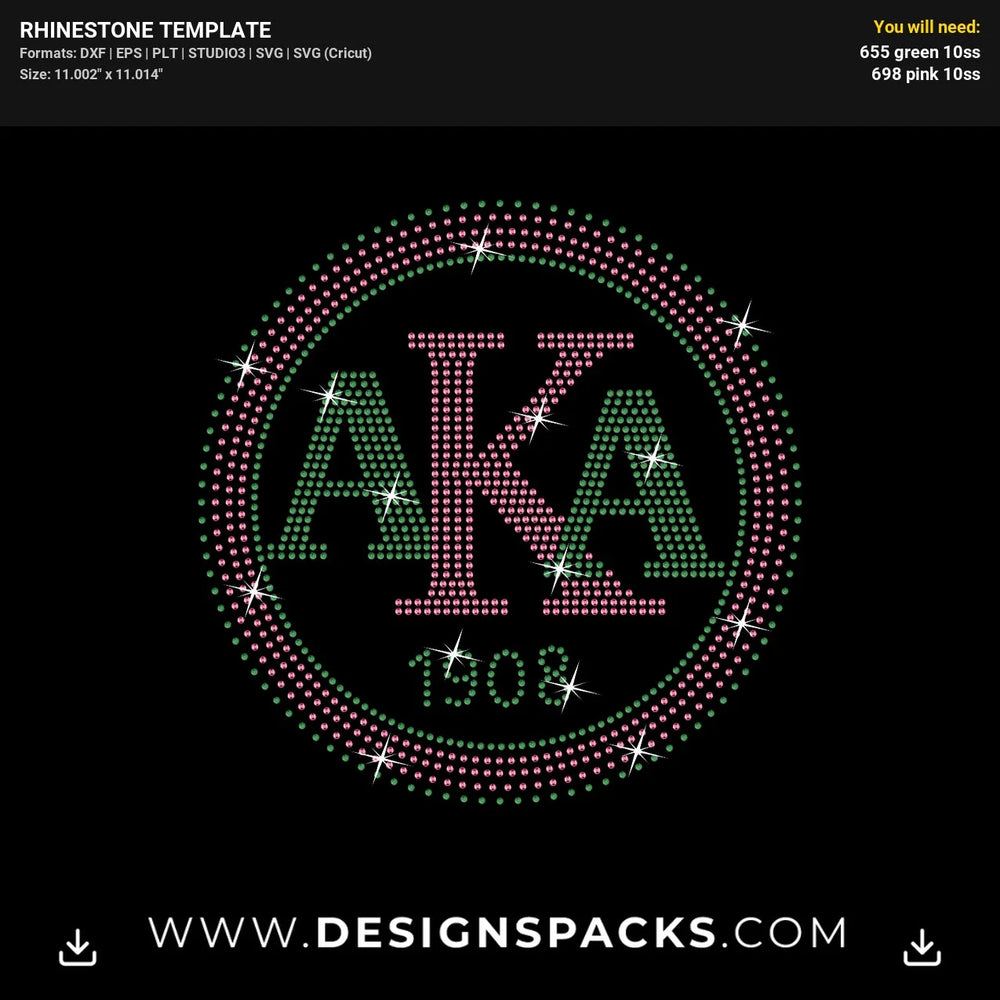 AKA Circle 1908 Sorority Shield Rhinestone Digital Template