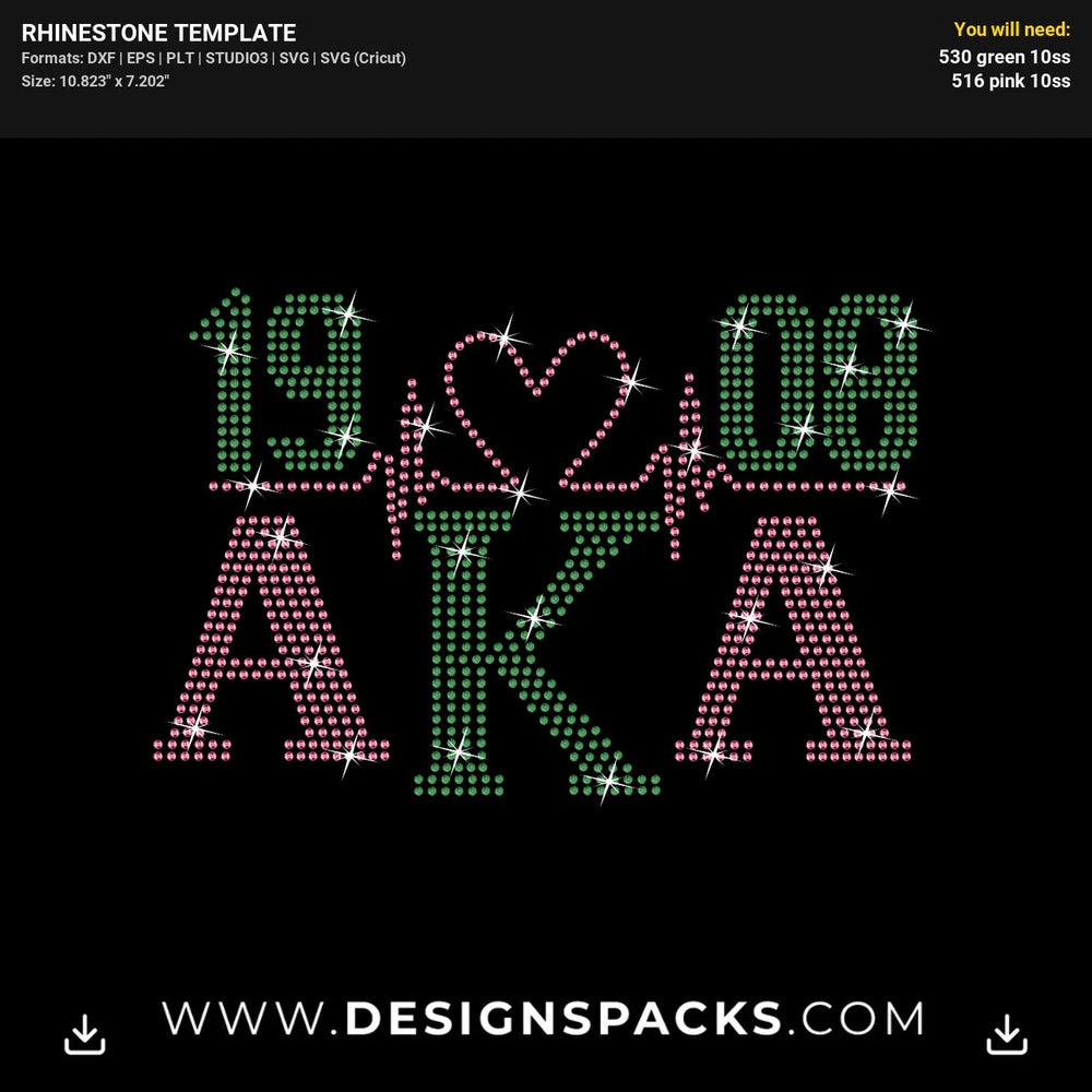 AKA Heart Line Sorority 1908 Rhinestone Digital Template