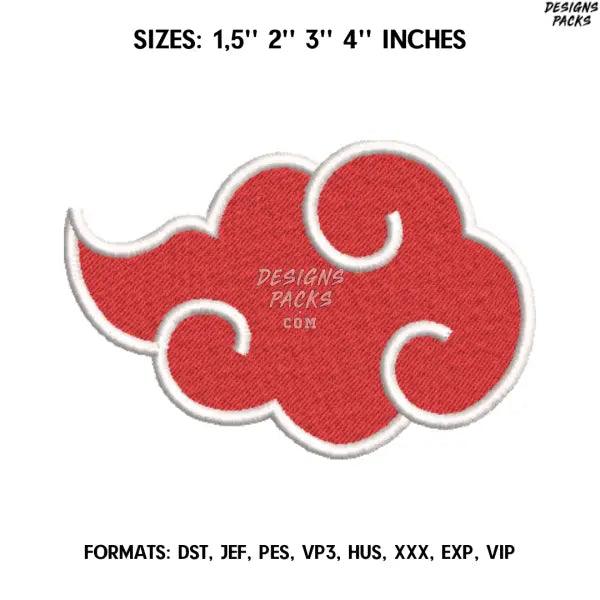 Akatsuki Cloud Embroidery design file pes. Anime embroidery design., Naruto embroidery