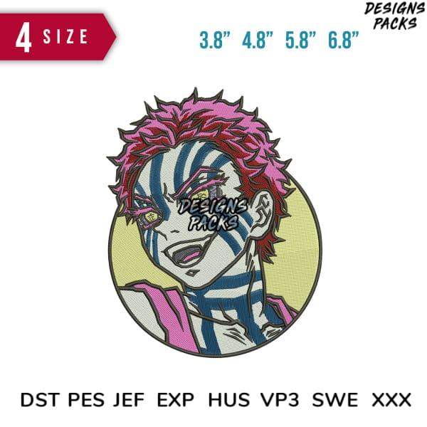 Anime character embroidery design with pink hair and blue stripes, available in 4 sizes, DST PES formats