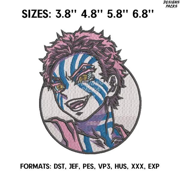Akaza Embroidery Design File, Kimetsu no yaiba Anime Embroidery Design, Demon Slayer anime embroidery design, Upper Moon