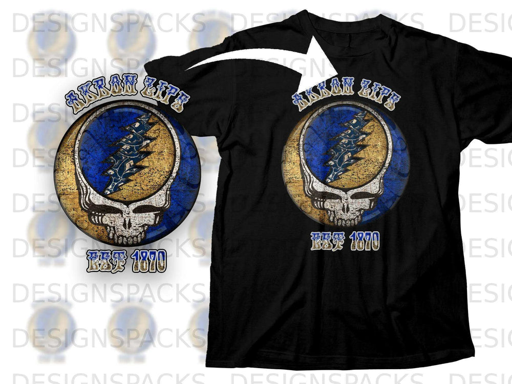 Akron Life Skull Design Est 1870 Graphic T-Shirt