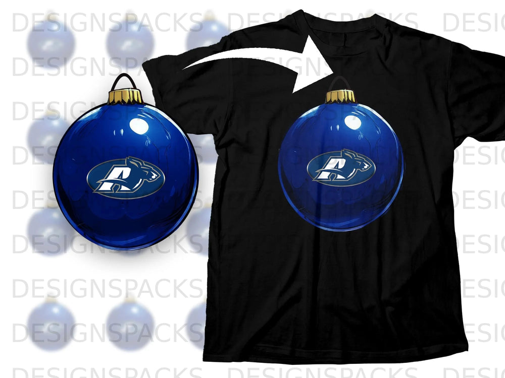 Black t-shirt featuring a blue ornament with a white and blue "A" logo.