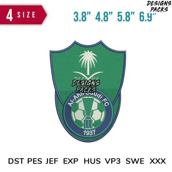 Al-Ahli Saudi FC embroidery design in 4 sizes, print-ready PES DST formats for soccer team apparel