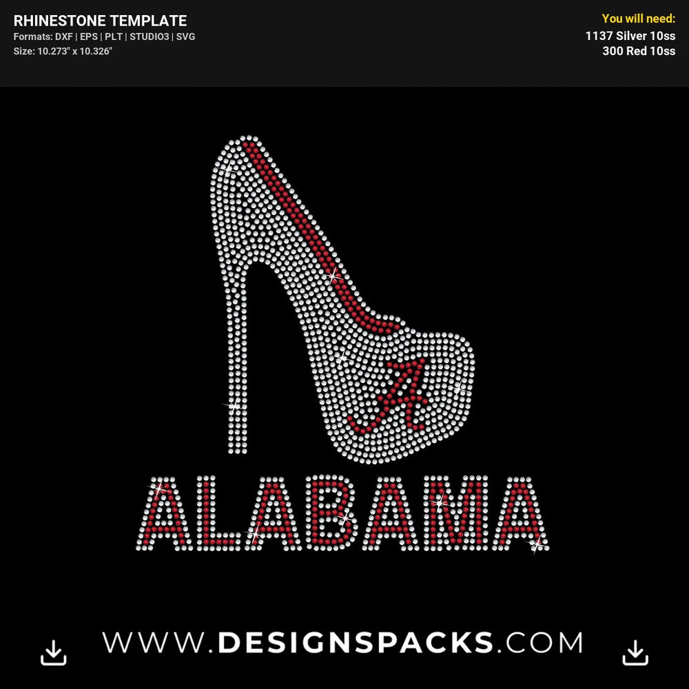 Alabama 1 High Heel Rhinestone Digital Template