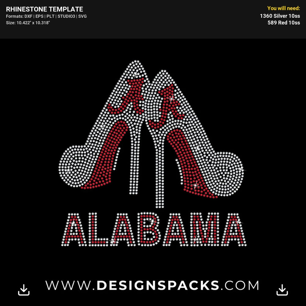 Alabama 2 High Heel Rhinestone Digital Template
