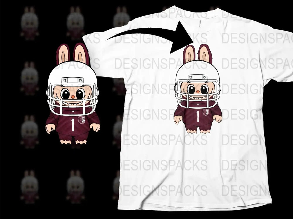 Cute Football Bunny Graphic T-Shirt, Cartoon Rabbit Sports Tee, Kids and Adult Casual Wear