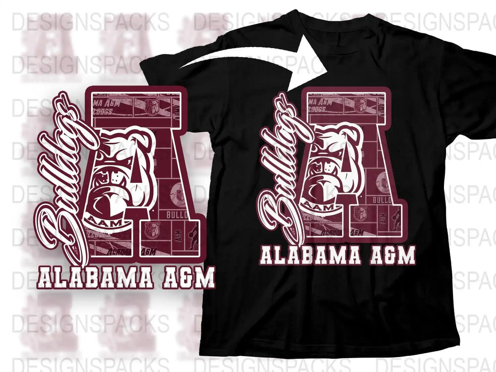 Alabama AandM Bulldogs T-Shirt, College Sports Apparel, Maroon Graphic Tee, Unisex Fashion, Casual Wear