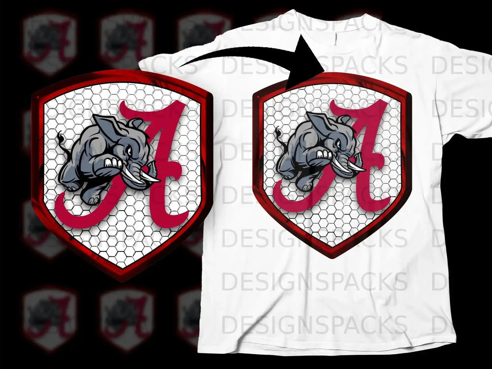 Fierce Elephant Emblem with Red A Shirt Design Product
