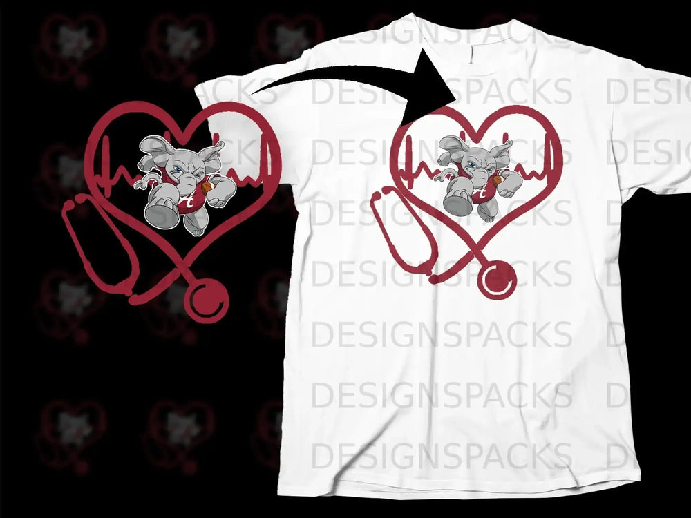 Heartbeat Design with Elephant Mascot T-Shirt