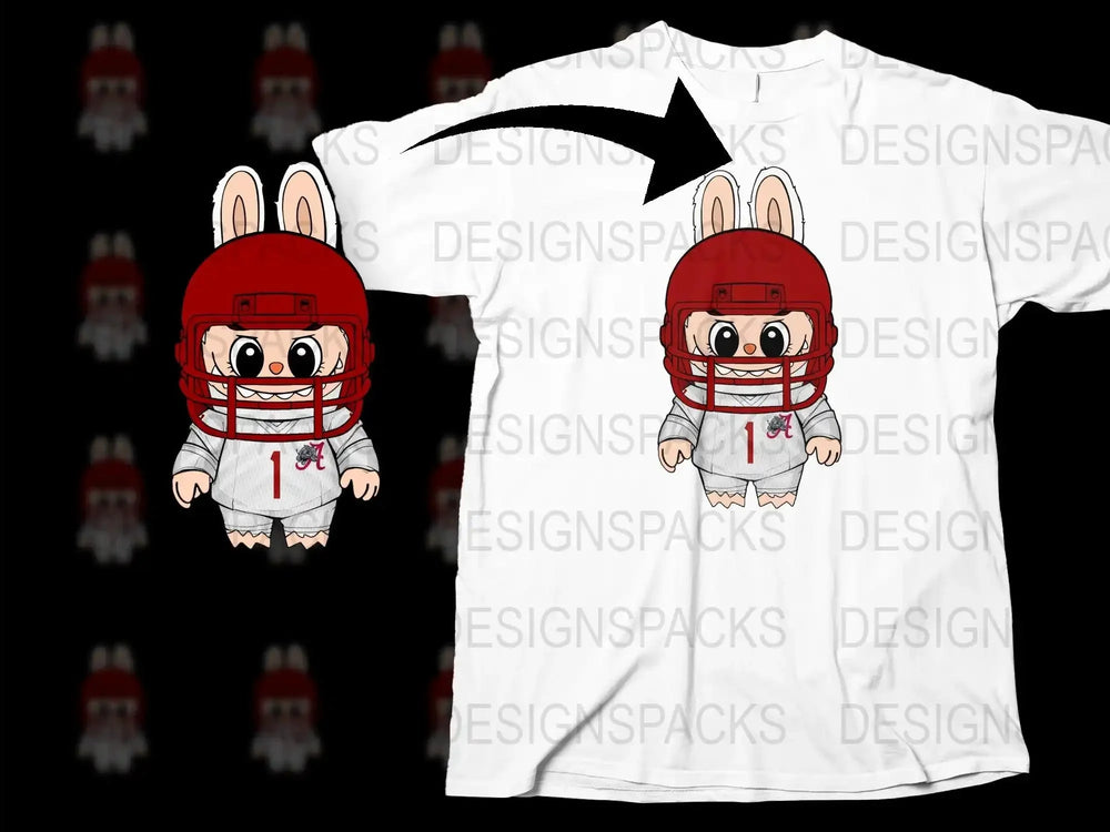 Cute Rabbit Football Player T-Shirt, Unisex Kids Cartoon Sports Graphic Tee, Red Helmet Design