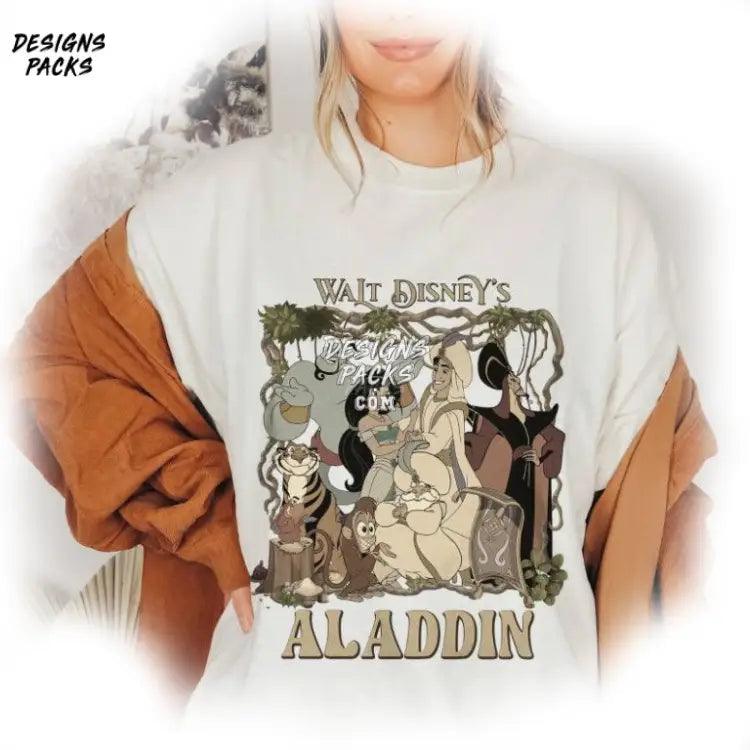 Aladdin And Jasmine Cartoon Land Vintage Png Design