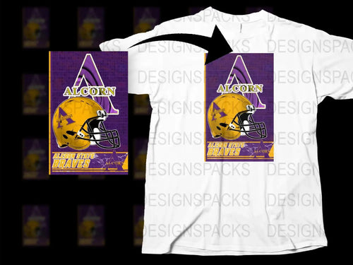 Alcorn State Braves Football Helmet Design T-Shirt, Purple and Yellow Graphic Tee, Sports Fan Apparel