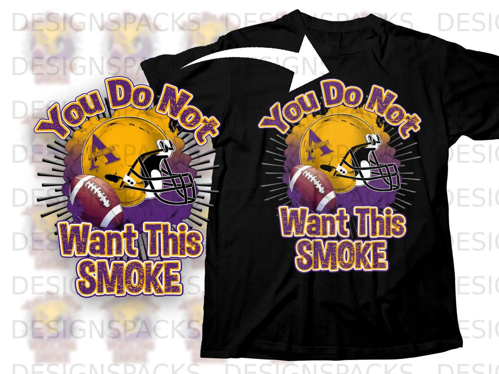Black t-shirt with "You Do Not Want This Smoke" graphic and football elements.