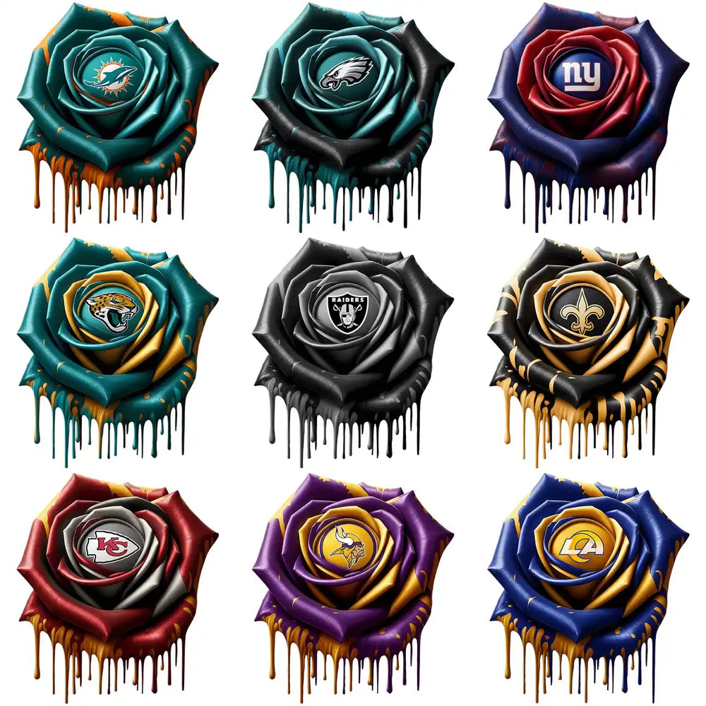 32 Football Teams Rose Logo Dripping Flower Designs Bundle PNG