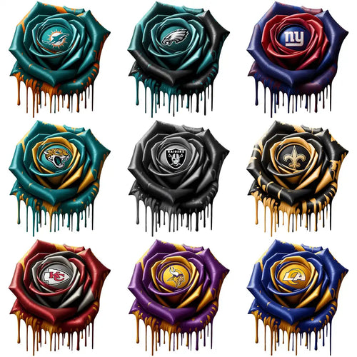 32 Football Teams Rose Logo Dripping Flower Designs Bundle PNG