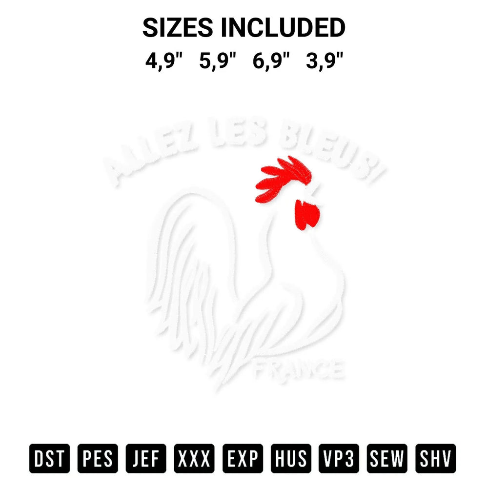 Allez Les Bleus France French Rooster Soccer Football World Embroidery Design