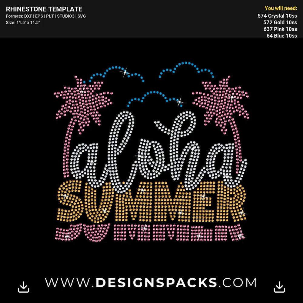 Aloha Summer Beach Vacation Party Rhinestone Digital Template