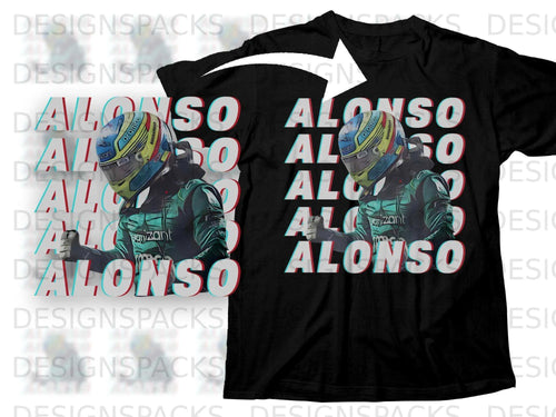 Black t-shirt with Fernando Alonso graphic and 