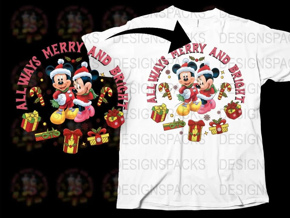 Disney Christmas T-Shirt, Mickey Minnie Mouse Holiday Tee, Festive Family Matching Shirts, Kids and Adults Sizes Available