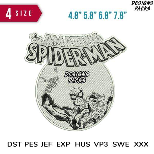 Spider-Man embroidery design in 4 sizes, compatible with DST PES JEF formats for instant download