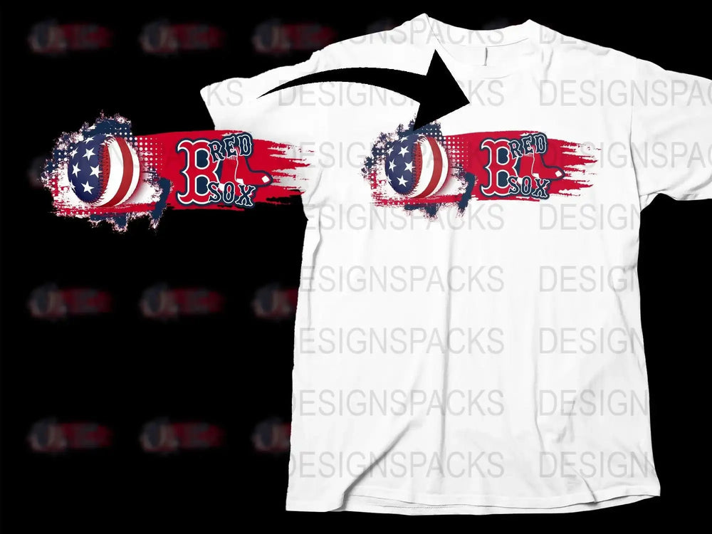 American Flag Baseball Red Sox Png Digital Download