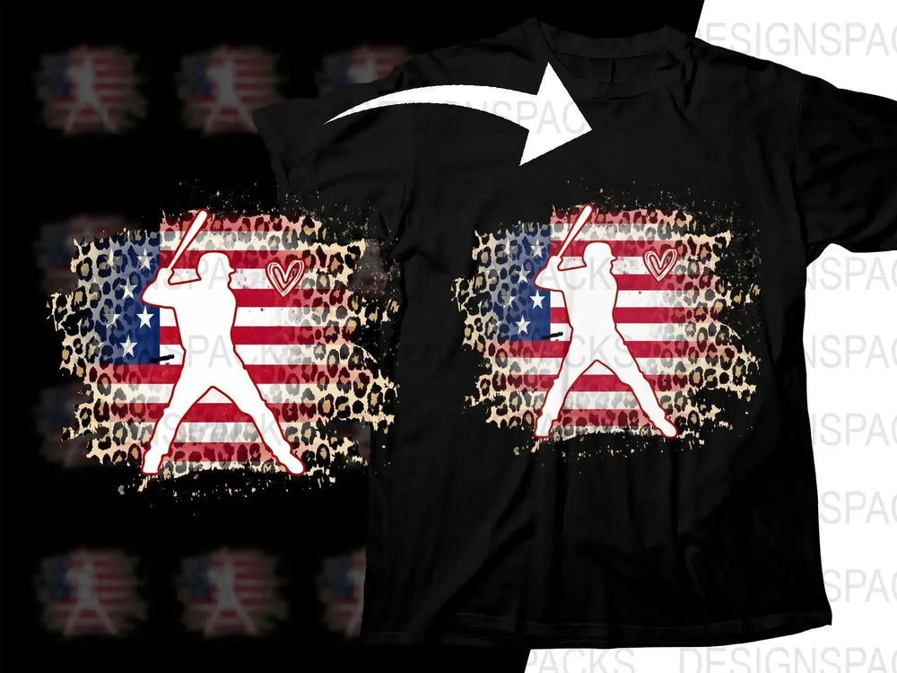 American Flag Leopard Print Baseball Player Png Digital Download