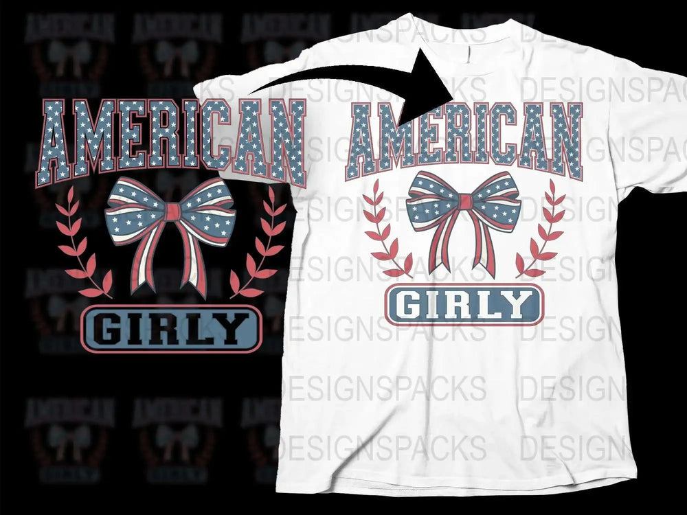 American Girly T-Shirt, Patriotic Bow Design, Red White Blue, Women's Fashion Top, Casual Wear, Independence Day Outfit