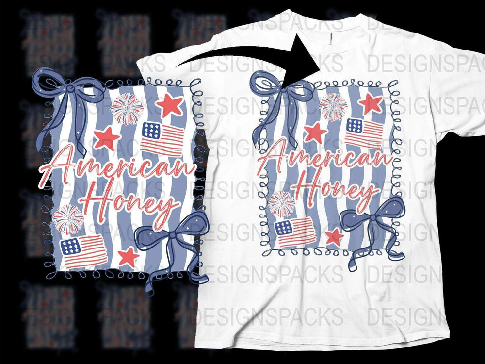 American Honey Graphic T-Shirt, Patriotic USA Flag, July Fourth Celebration, Stars and Stripes, Festive Summer Tee