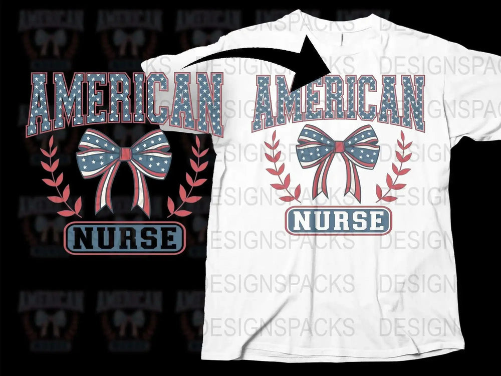 American Nurse Patriotic T-Shirt, Red White Blue Bow, Nurse Appreciation Graphic Tee, USA Flag Colors, Unisex Shirt for Nurses