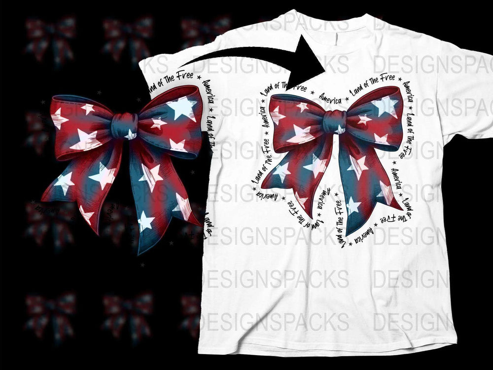 Patriotic Bow T-Shirt, American Flag Print, Red White Blue, Memorial Day Outfit, Fourth of July Tee, Unisex Fashion