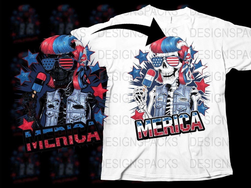 Patriotic Skull T-Shirt, American Flag Design, Merica USA Independence Day Apparel