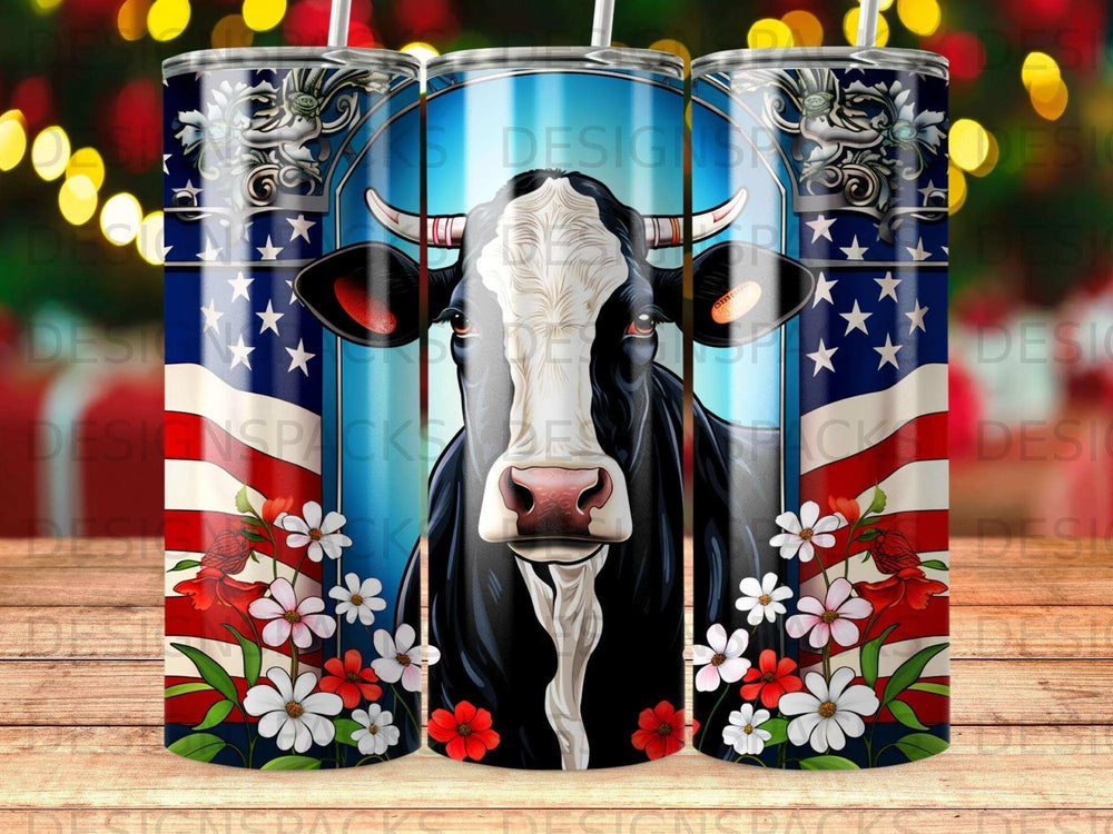 Americana Bloom Bovine Tumbler Digital Wrap Design