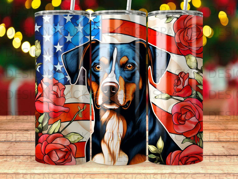 Americana Stained Glass Pup Tumbler Digital Wrap Design