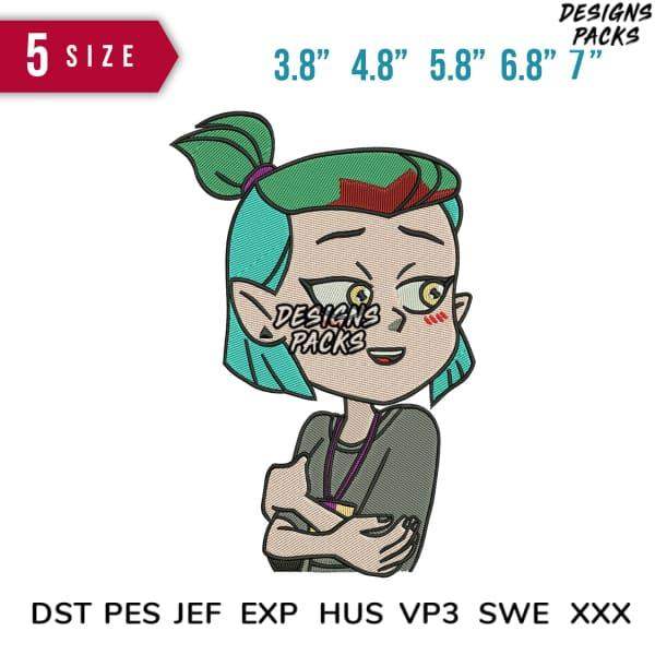 Embroidery design of anime girl with teal hair, 5 sizes, DST PES JEF formats