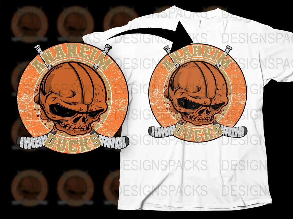 Anaheim Ducks Graphic Skull Hockey Team Png Digital Download