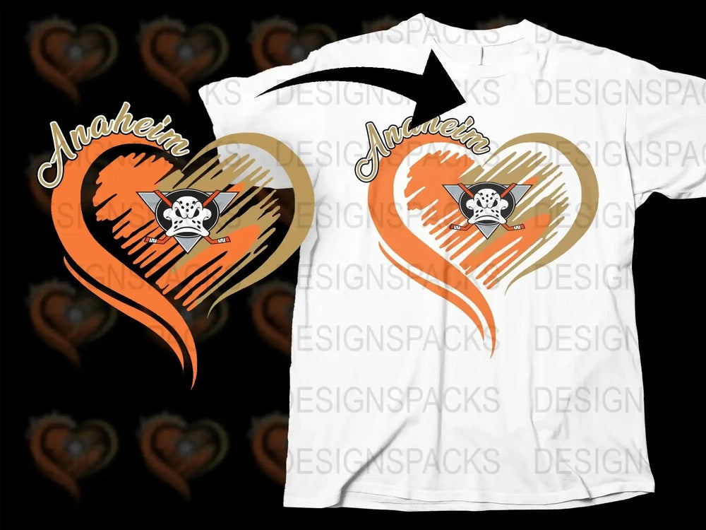 Anaheim Ducks Heart Design Graphic Png Digital Download