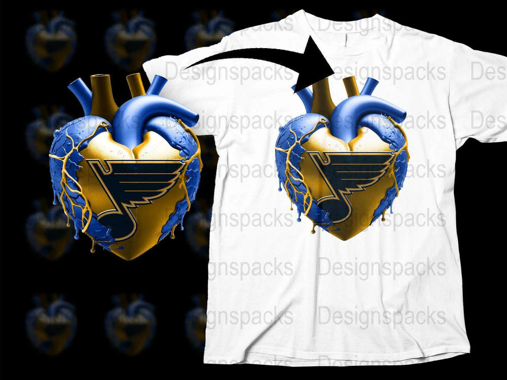St. Louis Hockey Heart T-Shirt, Blue and Gold Sports Fan Apparel, Unique Graphic Tee Design
