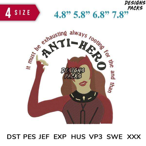 Anti-Hero embroidery design with 4 sizes, print-ready formats DST PES JEF for t-shirts, instant download